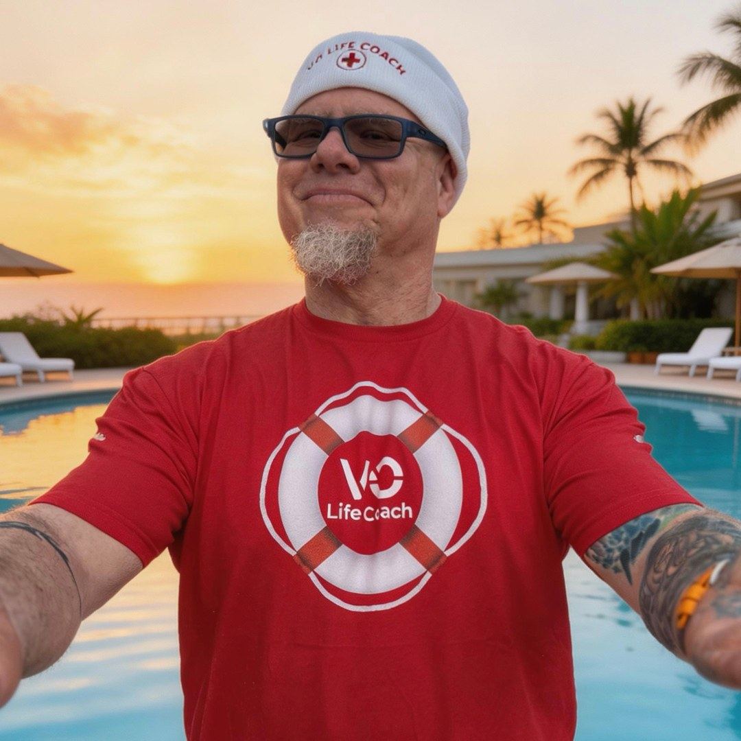 Rider, poolside in VO Life Coach gear.