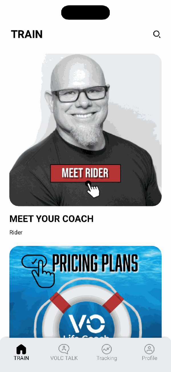 The Train tab of the VO Life Coach app.